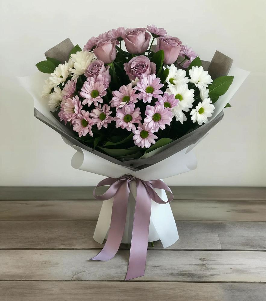 Букет цветов из: Хризантемы и Розы в Щелкино
