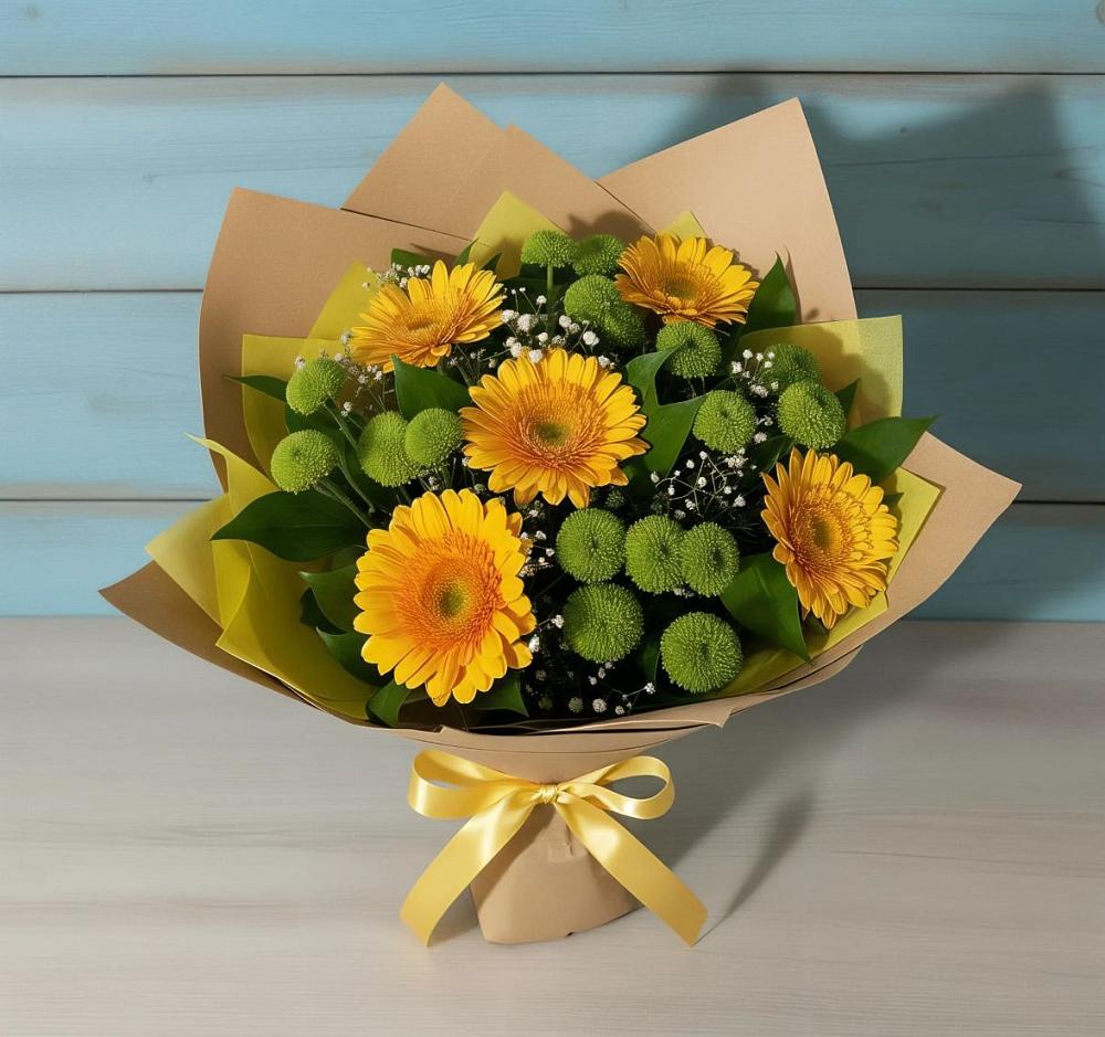 Букет цветов из: Герберы и Хризантемы в Щелкино