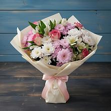 Букет цветов из:  Хризантемы, Альстромерии и Розы в Щелкино