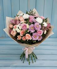 Букет цветов из:  Хризантемы, Розы и Альстромерии в Щелкино