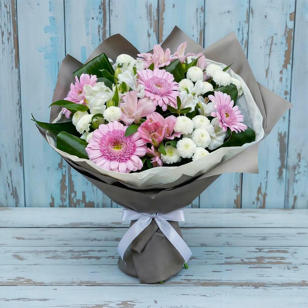 Букет цветов из: Герберы, Альстромерии и Хризантемы в Щелкино